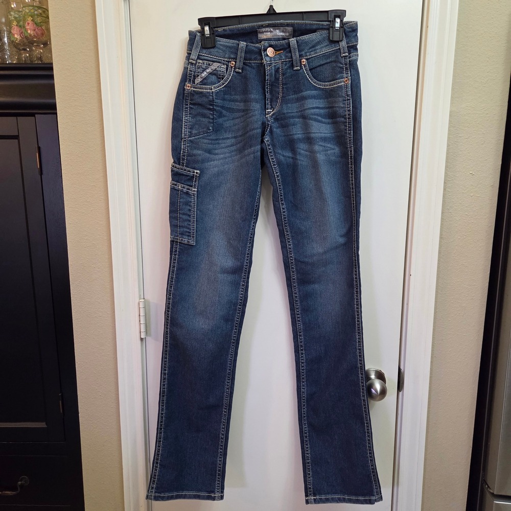 Ariat Rebar Work Jeans Womens 25L Mid Rise Straight Dark Wash Denim 10032464
